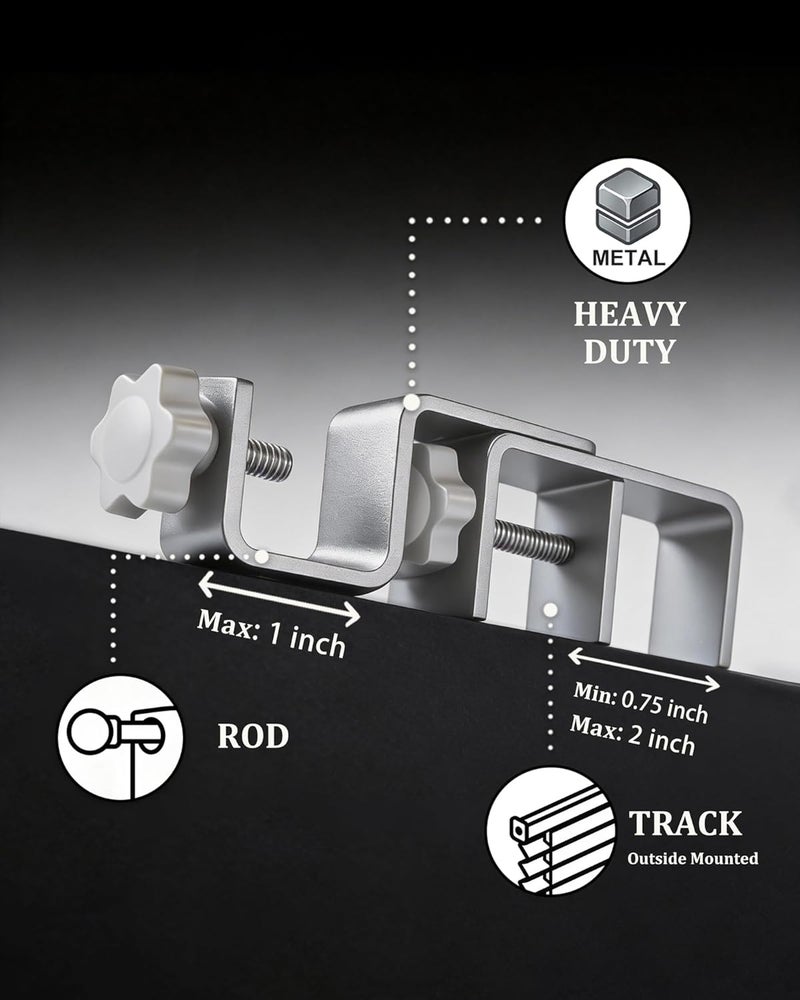 Mimiio Over Blinds Curtain Rod Brackets for Outside Mounted, No-Drill Blinds Curtain Rod Holders for 1.3-2" Rectangular Headrails, Tool-Free & No Wall Damage, Apartment & Renter Friendly (Set of 3, Silver) - Image 5